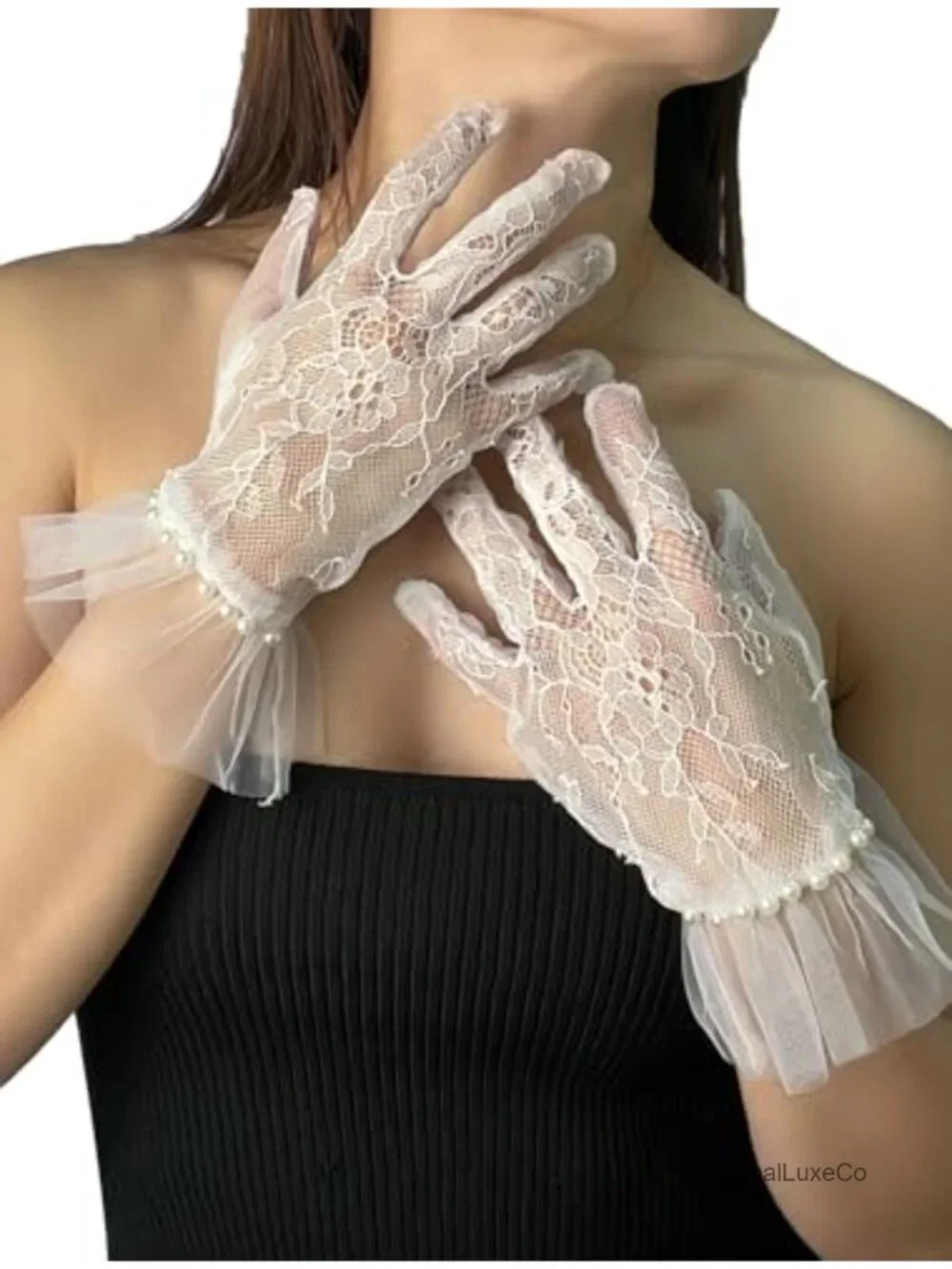 Lace Tulle Sheer Gloves for Wedding Tea Party Opera Costume